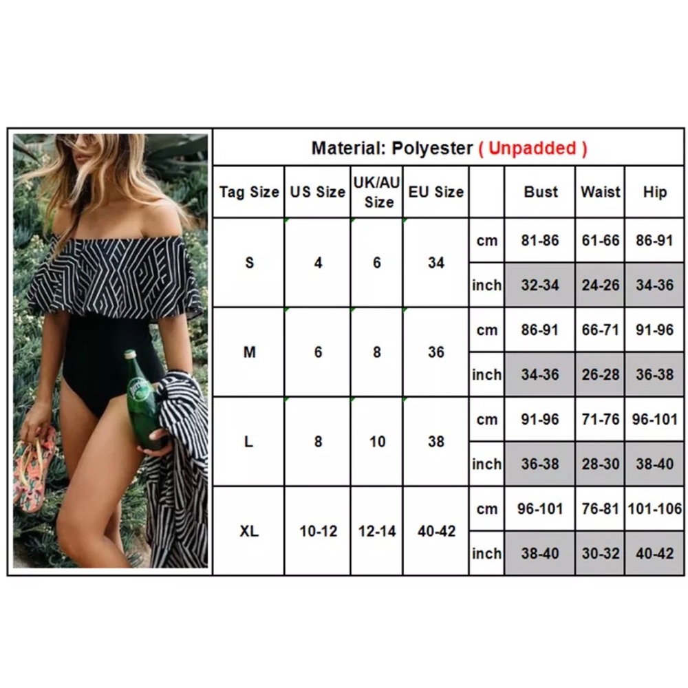 HP! 🌸Off Shoulder Swimsuit / Bodysuit Black/White - Picture 2 of 2